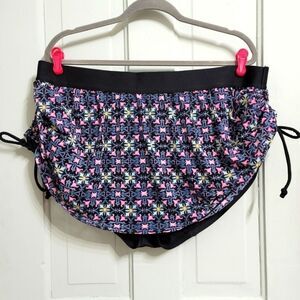 SWIM by Cacique Geometrical Floral Mesh Cinched Sides Swim Skirt 22